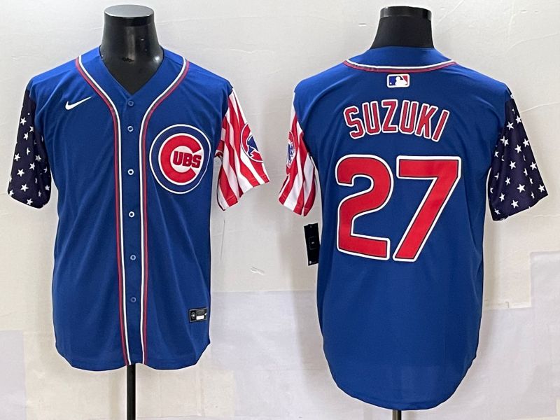 Men 2025 Chicago Cubs #27 Suzuki Blue National Flags Nike MLB Jersey style 1